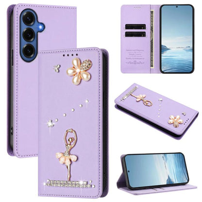 Ballet Girl Diamond Studded RFID Vegan Leather Phone Case, For Samsung Galaxy S26+ 5G, For Samsung Galaxy S26 Edge 5G, For Samsung Galaxy S26 Ultra 5G, For Samsung Galaxy S26 5G, For Samsung Galaxy S25 FE 5G, For Samsung Galaxy S25 Edge 5G