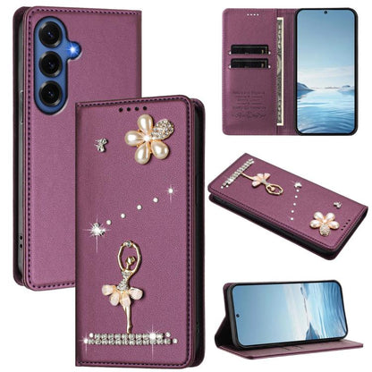 Ballet Girl Diamond Studded RFID Vegan Leather Phone Case, For Samsung Galaxy S26+ 5G, For Samsung Galaxy S26 Edge 5G, For Samsung Galaxy S26 Ultra 5G, For Samsung Galaxy S26 5G, For Samsung Galaxy S25 FE 5G, For Samsung Galaxy S25 Edge 5G