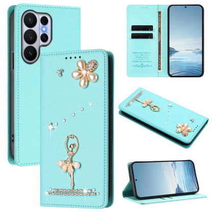 Ballet Girl Diamond Studded RFID Vegan Leather Phone Case, For Samsung Galaxy S26+ 5G, For Samsung Galaxy S26 Edge 5G, For Samsung Galaxy S26 Ultra 5G, For Samsung Galaxy S26 5G, For Samsung Galaxy S25 FE 5G, For Samsung Galaxy S25 Edge 5G
