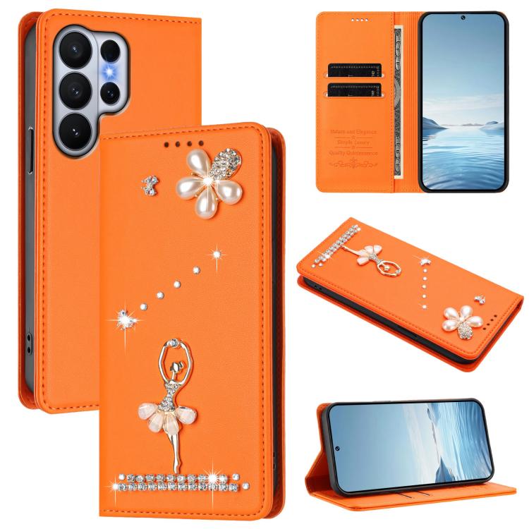 Ballet Girl Diamond Studded RFID Vegan Leather Phone Case, For Samsung Galaxy S26+ 5G, For Samsung Galaxy S26 Edge 5G, For Samsung Galaxy S26 Ultra 5G, For Samsung Galaxy S26 5G, For Samsung Galaxy S25 FE 5G, For Samsung Galaxy S25 Edge 5G