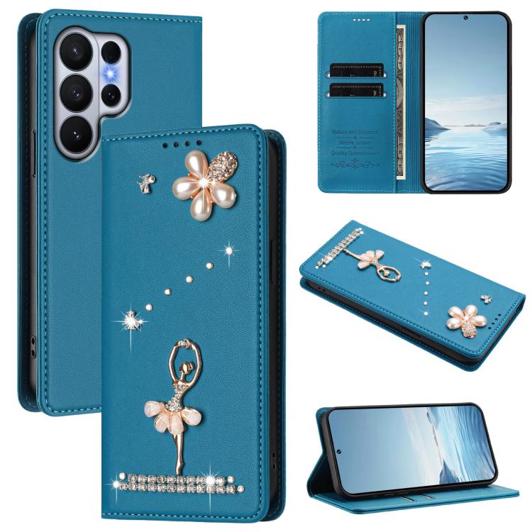Ballet Girl Diamond Studded RFID Vegan Leather Phone Case, For Samsung Galaxy S26+ 5G, For Samsung Galaxy S26 Edge 5G, For Samsung Galaxy S26 Ultra 5G, For Samsung Galaxy S26 5G, For Samsung Galaxy S25 FE 5G, For Samsung Galaxy S25 Edge 5G