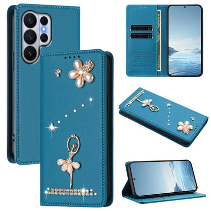 Ballet Girl Diamond Studded RFID Vegan Leather Phone Case, For Samsung Galaxy S26+ 5G, For Samsung Galaxy S26 Edge 5G, For Samsung Galaxy S26 Ultra 5G, For Samsung Galaxy S26 5G, For Samsung Galaxy S25 FE 5G, For Samsung Galaxy S25 Edge 5G