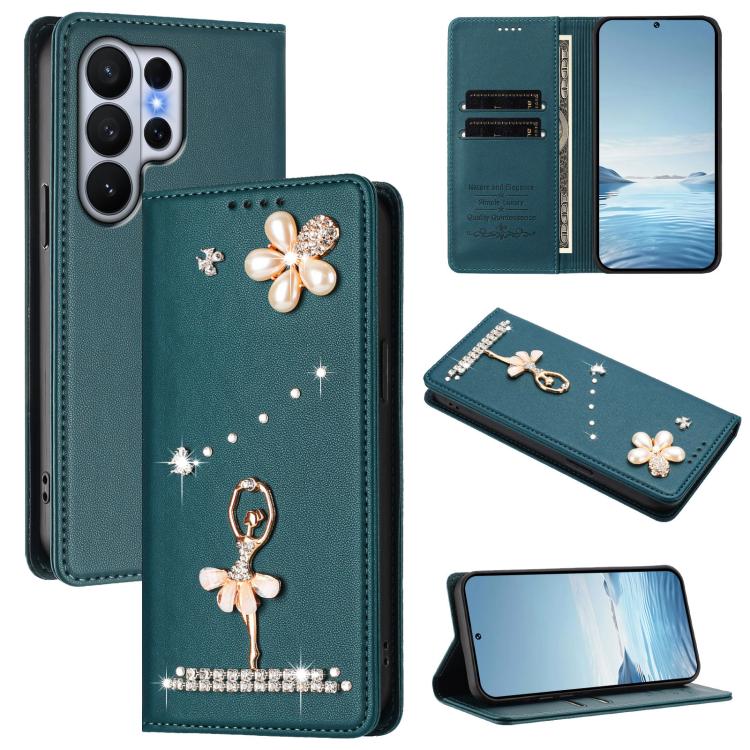 Ballet Girl Diamond Studded RFID Vegan Leather Phone Case, For Samsung Galaxy S26+ 5G, For Samsung Galaxy S26 Edge 5G, For Samsung Galaxy S26 Ultra 5G, For Samsung Galaxy S26 5G, For Samsung Galaxy S25 FE 5G, For Samsung Galaxy S25 Edge 5G