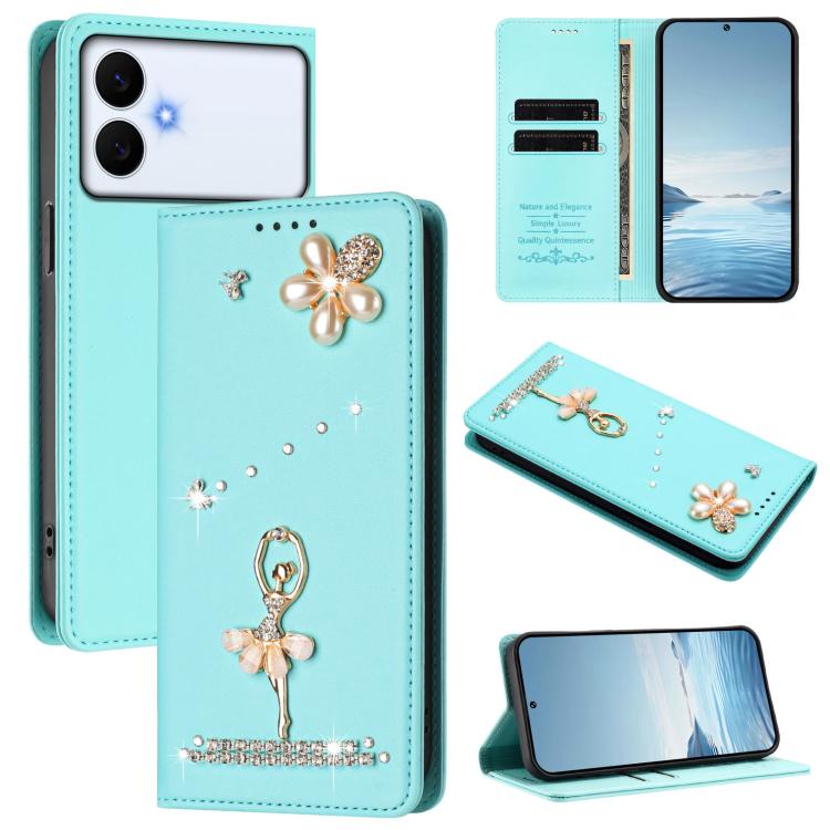 Ballet Girl Diamond Studded RFID Vegan Leather Phone Case, For Samsung Galaxy S26+ 5G, For Samsung Galaxy S26 Edge 5G, For Samsung Galaxy S26 Ultra 5G, For Samsung Galaxy S26 5G, For Samsung Galaxy S25 FE 5G, For Samsung Galaxy S25 Edge 5G