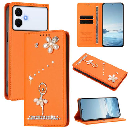 Ballet Girl Diamond Studded RFID Vegan Leather Phone Case, For Samsung Galaxy S26+ 5G, For Samsung Galaxy S26 Edge 5G, For Samsung Galaxy S26 Ultra 5G, For Samsung Galaxy S26 5G, For Samsung Galaxy S25 FE 5G, For Samsung Galaxy S25 Edge 5G