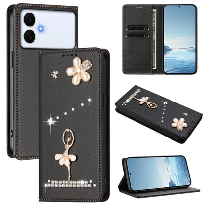 Ballet Girl Diamond Studded RFID Vegan Leather Phone Case, For Samsung Galaxy S26+ 5G, For Samsung Galaxy S26 Edge 5G, For Samsung Galaxy S26 Ultra 5G, For Samsung Galaxy S26 5G, For Samsung Galaxy S25 FE 5G, For Samsung Galaxy S25 Edge 5G