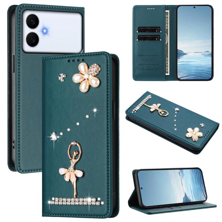 Ballet Girl Diamond Studded RFID Vegan Leather Phone Case, For Samsung Galaxy S26+ 5G, For Samsung Galaxy S26 Edge 5G, For Samsung Galaxy S26 Ultra 5G, For Samsung Galaxy S26 5G, For Samsung Galaxy S25 FE 5G, For Samsung Galaxy S25 Edge 5G
