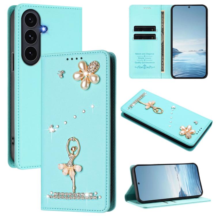 Ballet Girl Diamond Studded RFID Vegan Leather Phone Case, For Samsung Galaxy S26+ 5G, For Samsung Galaxy S26 Edge 5G, For Samsung Galaxy S26 Ultra 5G, For Samsung Galaxy S26 5G, For Samsung Galaxy S25 FE 5G, For Samsung Galaxy S25 Edge 5G