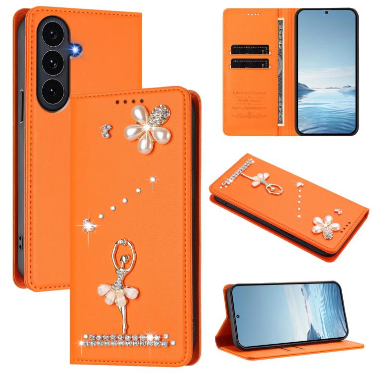 Ballet Girl Diamond Studded RFID Vegan Leather Phone Case, For Samsung Galaxy S26+ 5G, For Samsung Galaxy S26 Edge 5G, For Samsung Galaxy S26 Ultra 5G, For Samsung Galaxy S26 5G, For Samsung Galaxy S25 FE 5G, For Samsung Galaxy S25 Edge 5G