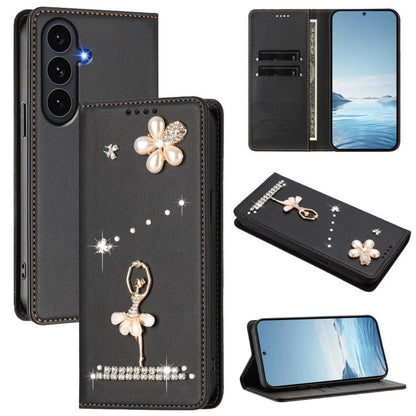 Ballet Girl Diamond Studded RFID Vegan Leather Phone Case, For Samsung Galaxy S26+ 5G, For Samsung Galaxy S26 Edge 5G, For Samsung Galaxy S26 Ultra 5G, For Samsung Galaxy S26 5G, For Samsung Galaxy S25 FE 5G, For Samsung Galaxy S25 Edge 5G