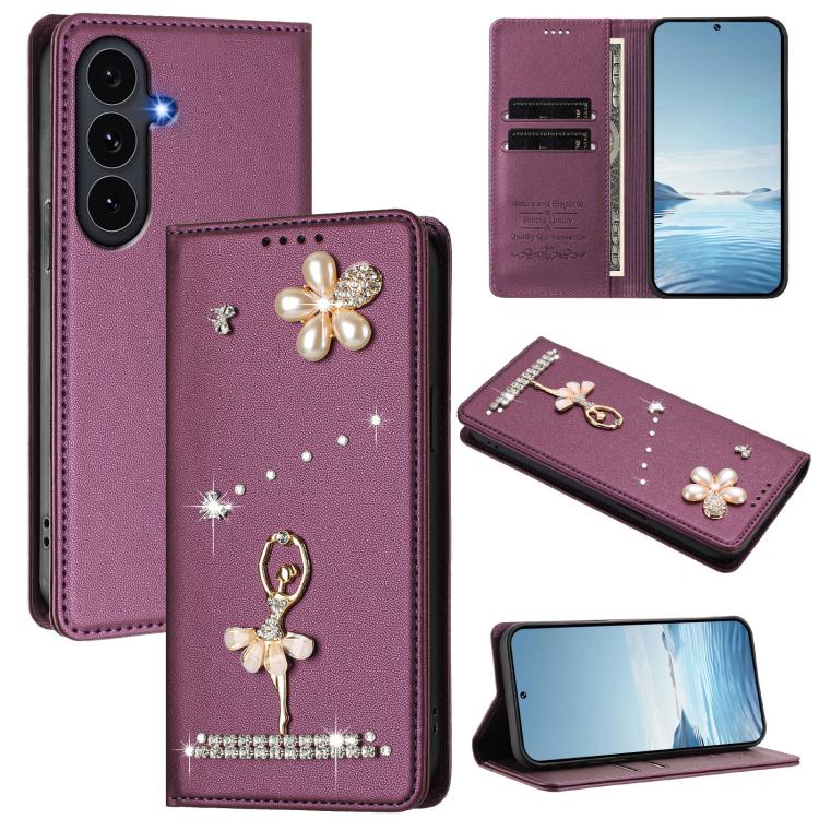 Ballet Girl Diamond Studded RFID Vegan Leather Phone Case, For Samsung Galaxy S26+ 5G, For Samsung Galaxy S26 Edge 5G, For Samsung Galaxy S26 Ultra 5G, For Samsung Galaxy S26 5G, For Samsung Galaxy S25 FE 5G, For Samsung Galaxy S25 Edge 5G