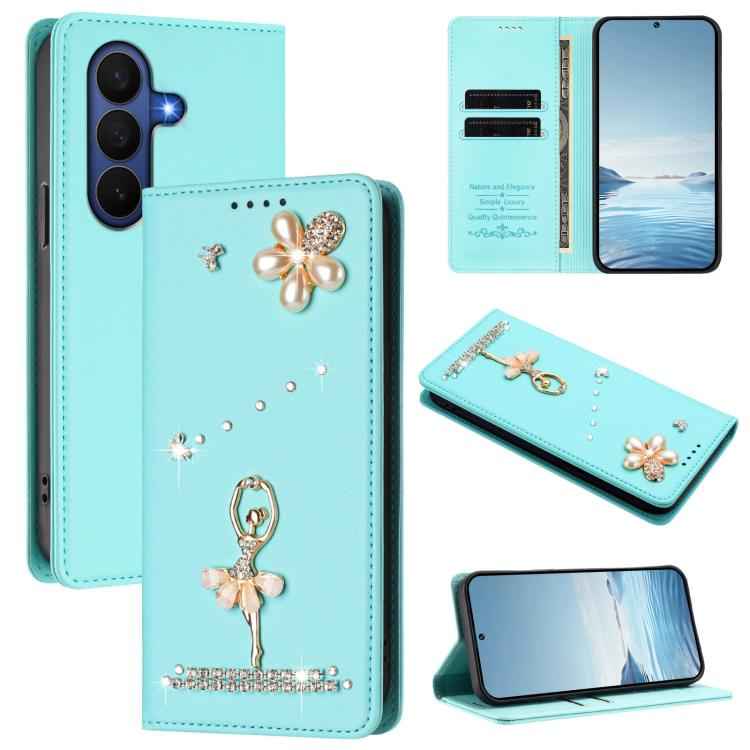 Ballet Girl Diamond Studded RFID Vegan Leather Phone Case, For Samsung Galaxy Z Fold7 5G