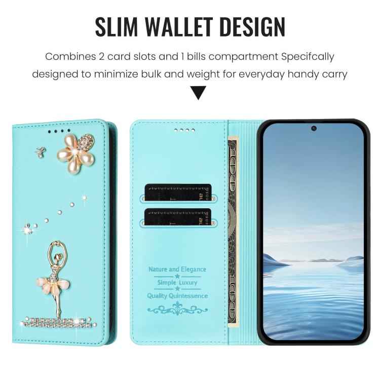 Ballet Girl Diamond Studded RFID Vegan Leather Phone Case, For Samsung Galaxy Z Fold7 5G