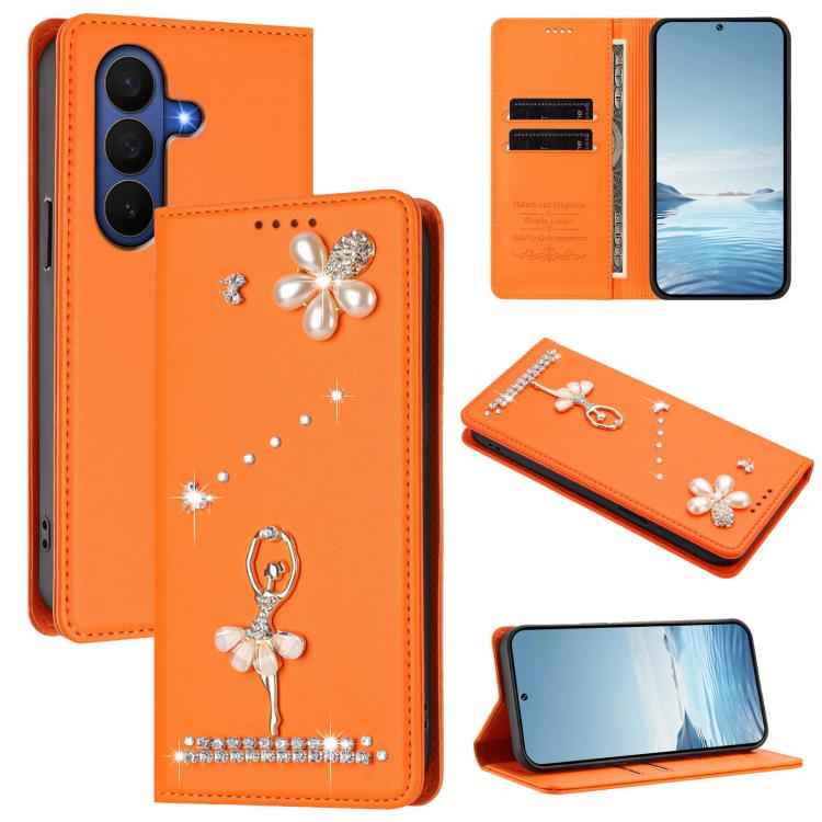 Ballet Girl Diamond Studded RFID Vegan Leather Phone Case, For Samsung Galaxy Z Fold7 5G