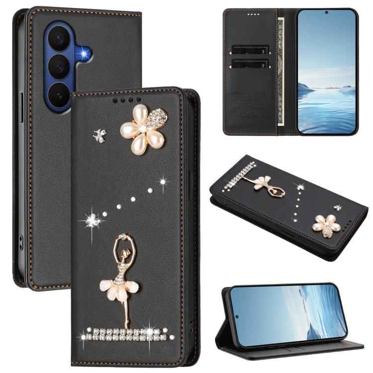 Ballet Girl Diamond Studded RFID Vegan Leather Phone Case, For Samsung Galaxy Z Fold7 5G