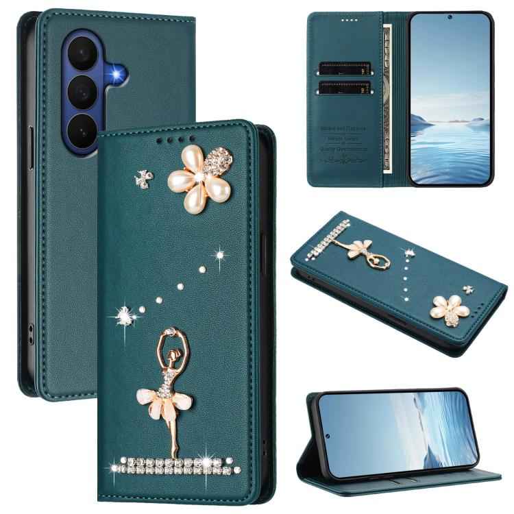 Ballet Girl Diamond Studded RFID Vegan Leather Phone Case, For Samsung Galaxy Z Fold7 5G