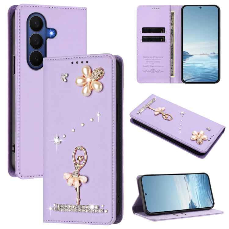 Ballet Girl Diamond Studded RFID Vegan Leather Phone Case, For Samsung Galaxy Z Fold7 5G