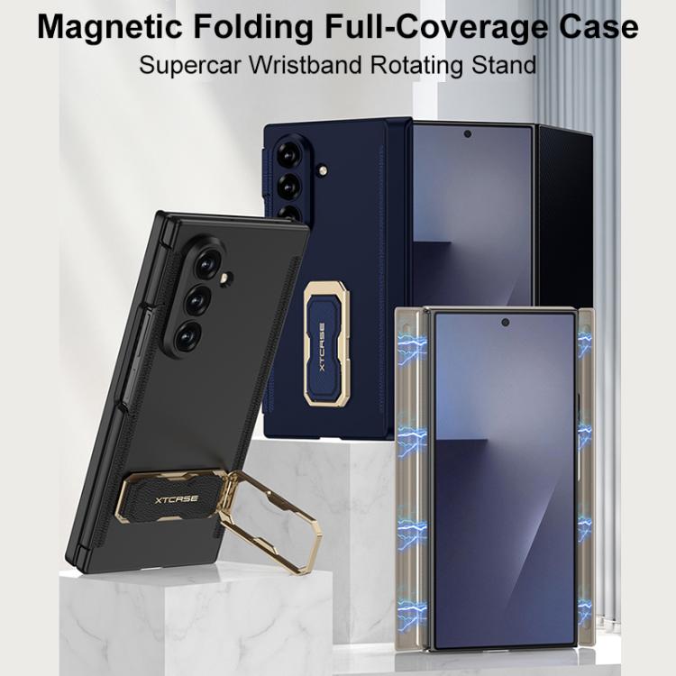GKK Double Magnetic Hinge Folding Full Coverage Phone Case with Supercar Wristband Rotating Holder, For Samsung Galaxy Z TriFold