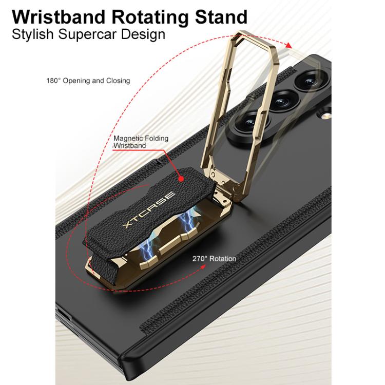 GKK Double Magnetic Hinge Folding Full Coverage Phone Case with Supercar Wristband Rotating Holder, For Samsung Galaxy Z TriFold