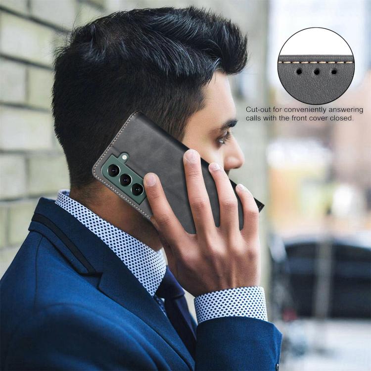 Solid Color Calfskin Texture RFID Vegan Leather Phone Case, For Samsung Galaxy S23 5G