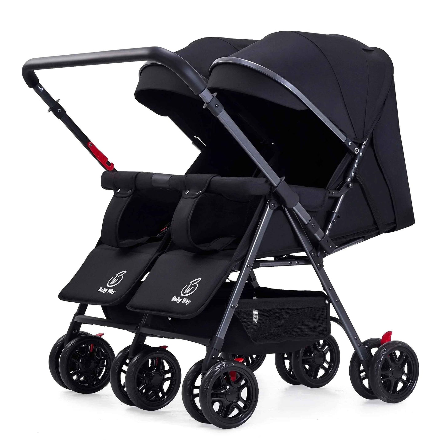 Black 2-Way Folding Compact Double / Twin Stroller + Rain Cover