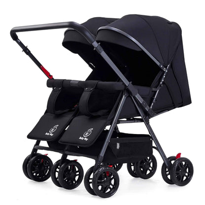 Black 2-Way Folding Compact Double / Twin Stroller + Rain Cover