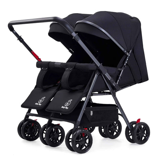 Black 2-Way Folding Compact Double / Twin Stroller + Rain Cover