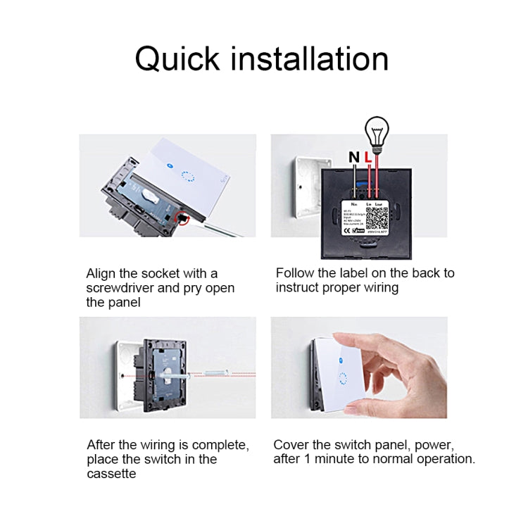 Sonoff  Touch 120mm 1 Gang Tempered Glass Panel Wall Switch Smart Home Light Touch Switch, Compatible with Alexa and Google Home, AC 90V-250V 400W 2A