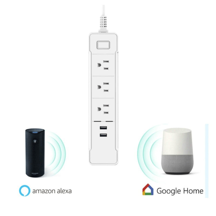 C198B 2 USB Ports + 3 US Sockets WiFi Smart Power Plug Socket, Compatible with Alexa and Google Home, AC 110V-240V, US Plug