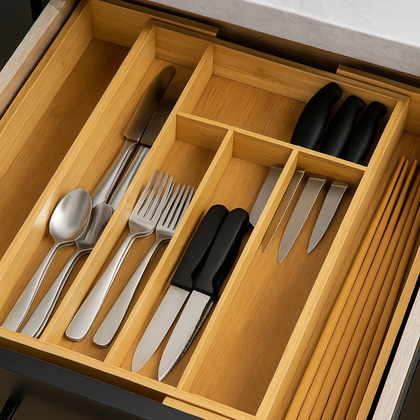 Frankly Cotton Bamboo Expandable Cutlery Tray Nest & Stem Homewares