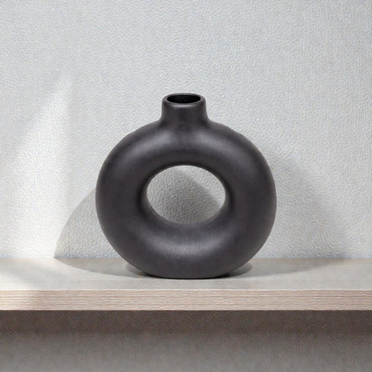 Frankly Cotton Black Sculptural Ring Vase Nest & Stem Homewares