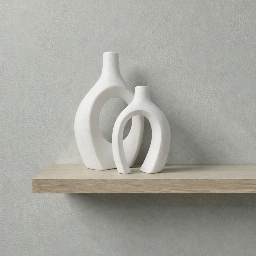 Frankly Cotton Ceramic Black Sculptural Vase Set (2-Piece) Nest & Stem Homewares