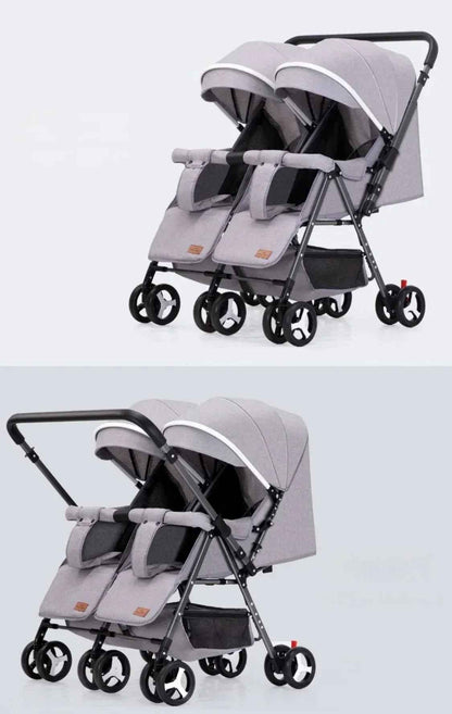 Black 2-Way Folding Compact Double / Twin Stroller + Rain Cover