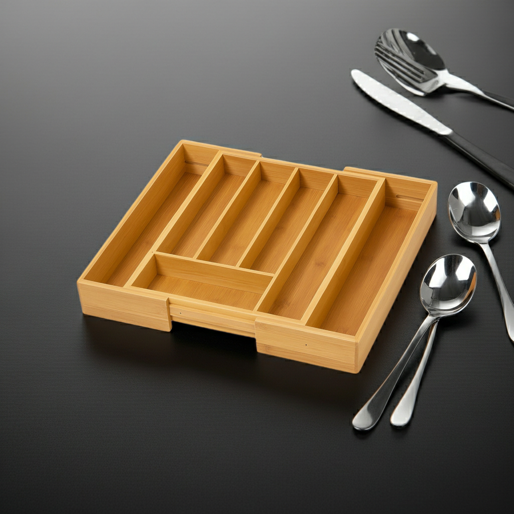 Frankly Cotton Bamboo Expandable Cutlery Tray Nest & Stem Homewares