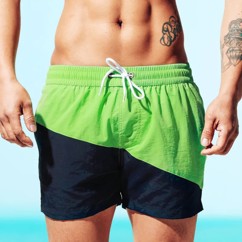 DESMIIT S7 Contrast Patchwork Swim Shorts with Mesh Liner
