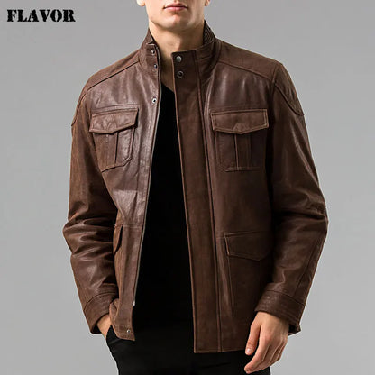 FLAVOR Men's Brown Leather Jacket – Heritage Edge