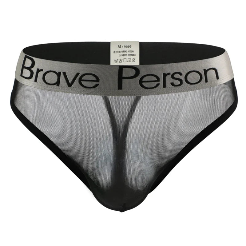 BRAVE PERSON Transparent Men's Briefs - Low-Waist Mesh Gauze Breathable Underwear