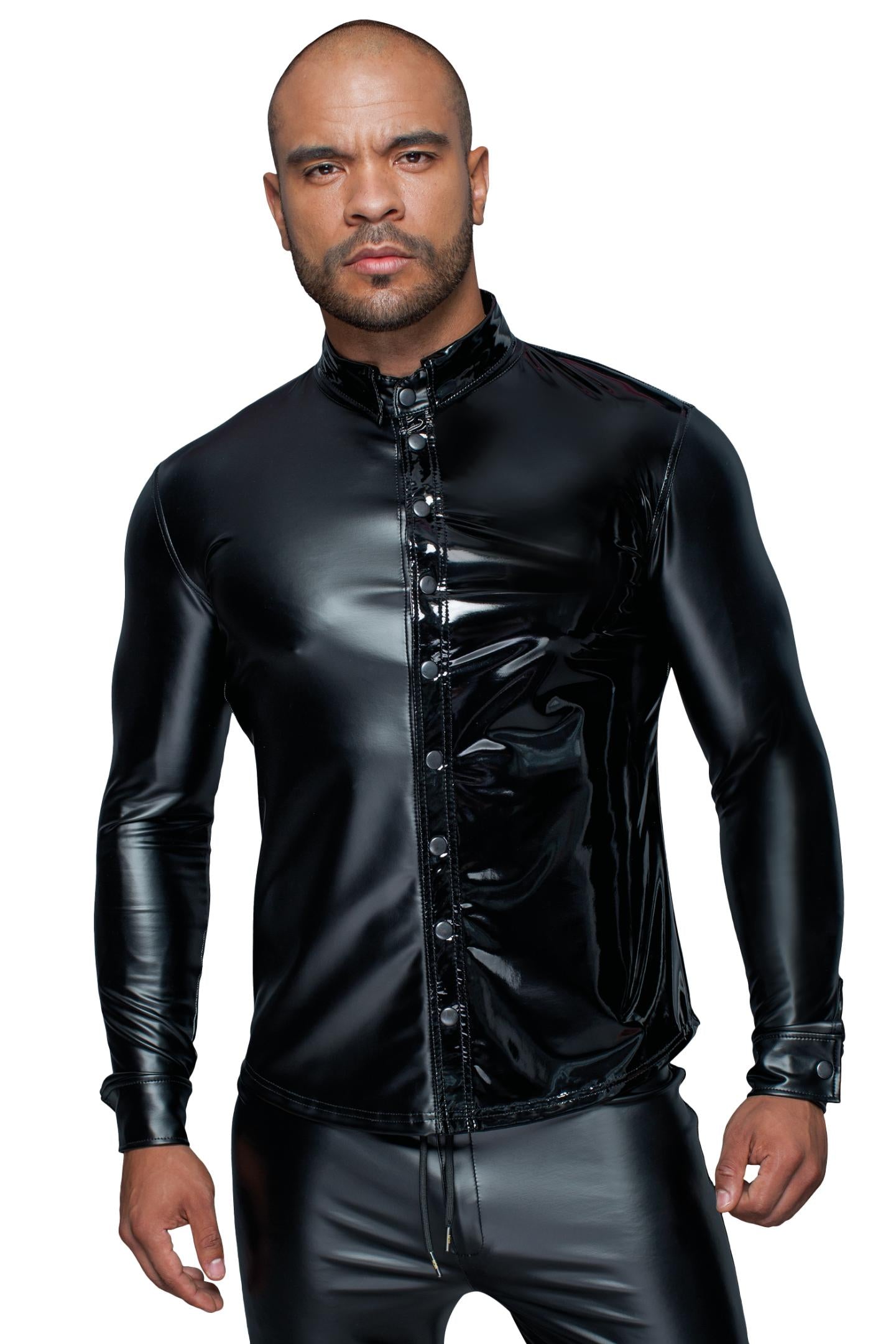 Long-sleeved Powerwetlook & PVC shirt H064- 2XL-2