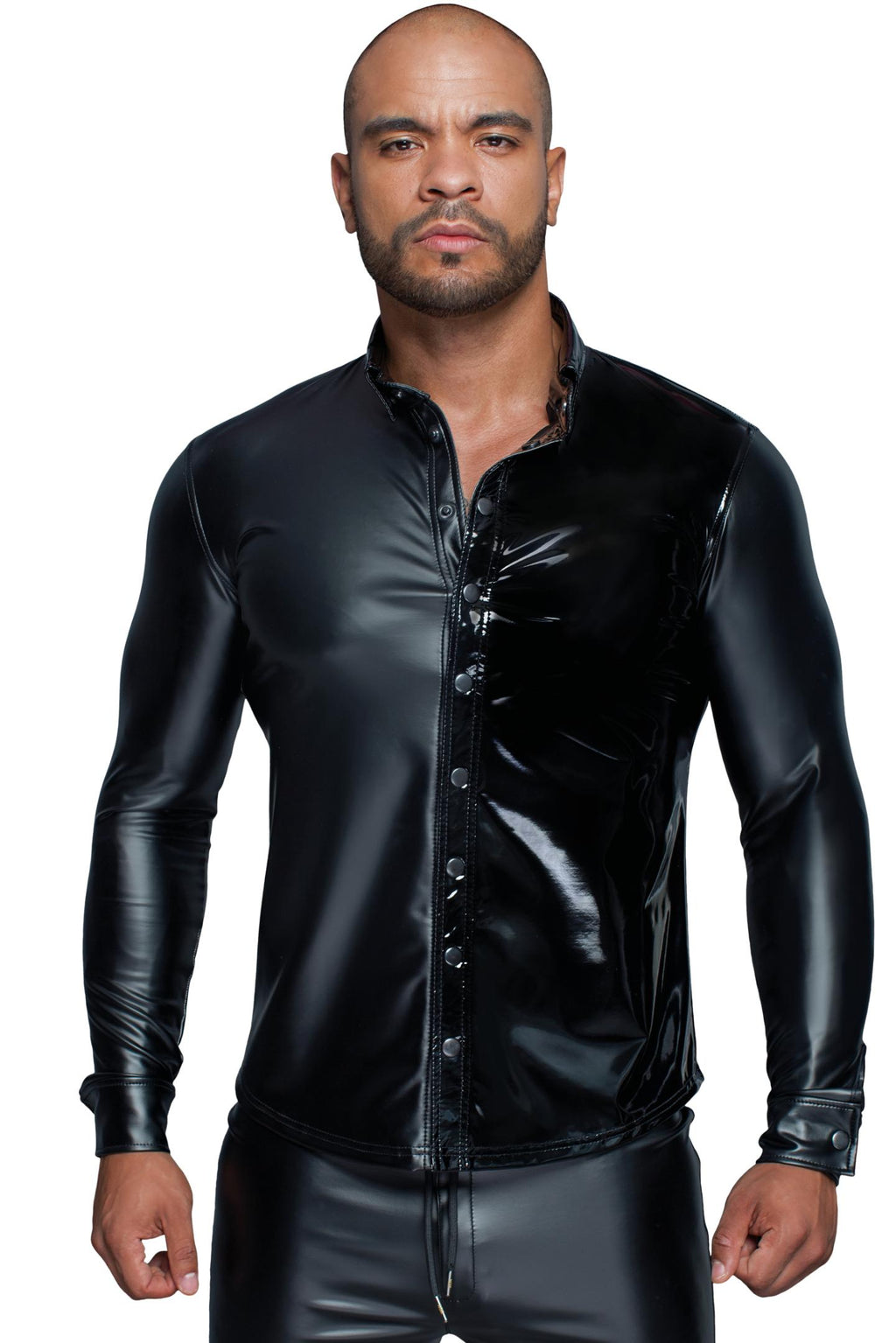 Long-sleeved Powerwetlook & PVC shirt H064- 2XL-4