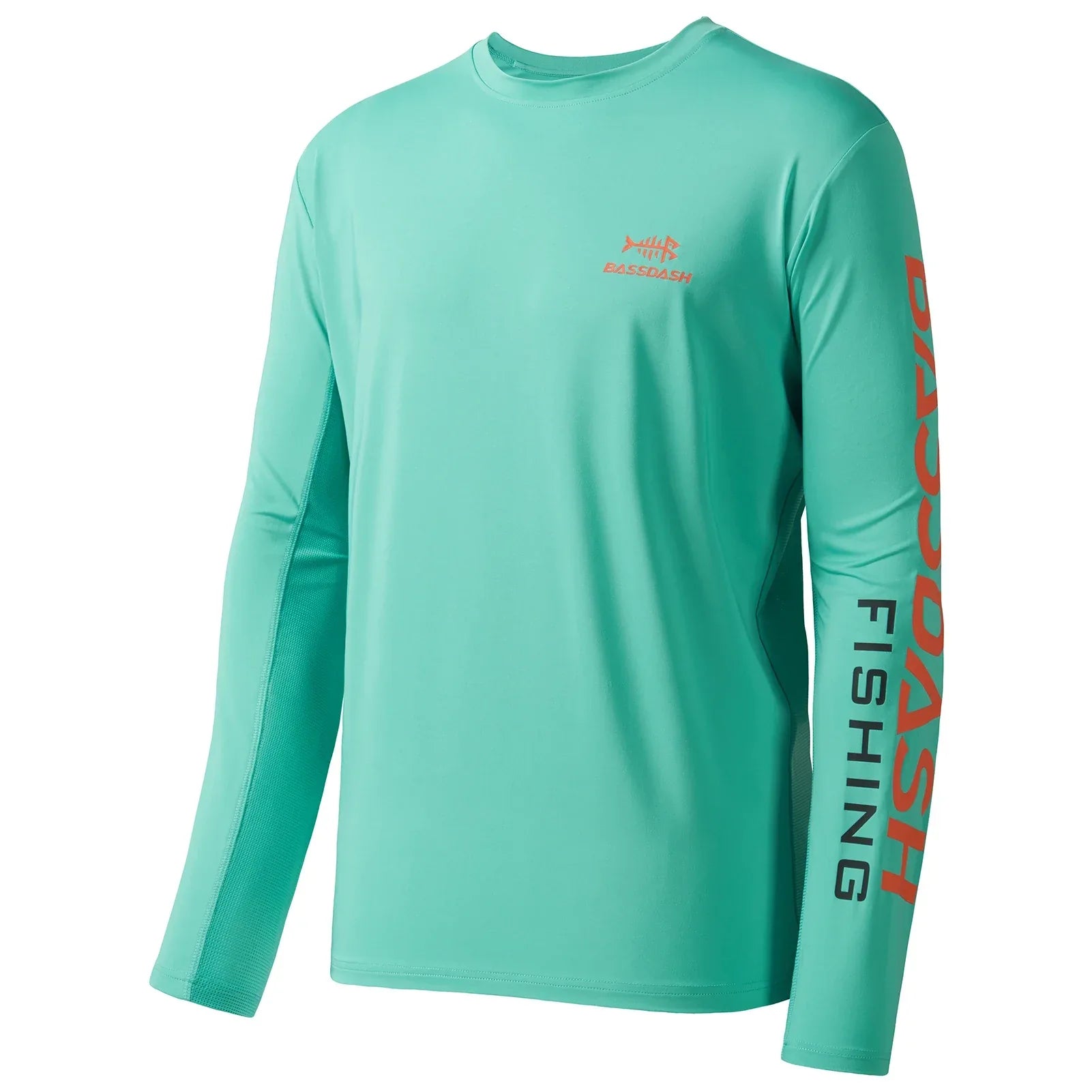 BASSDASH Men's UV Sun Protection Fishing Shirt Aqua Green Tangerine