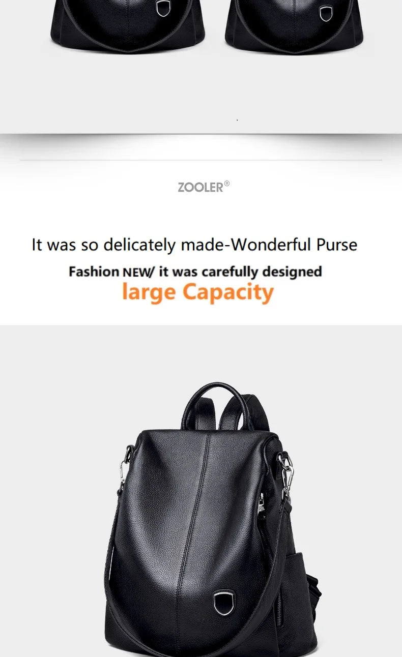 ZOOLER Hot Seller Women Cow Backpack 100% Genuine Leather Backpack Causal School Bags Travel Cowskin Female Backpacks#Z186