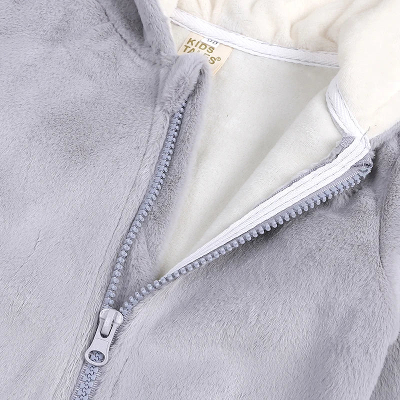 Kids Tales Tiny Trail Cotton-Blend Hooded Zip Baby Romper