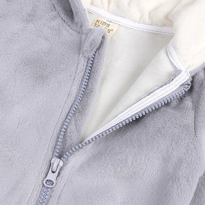 Kids Tales Tiny Trail Cotton-Blend Hooded Zip Baby Romper