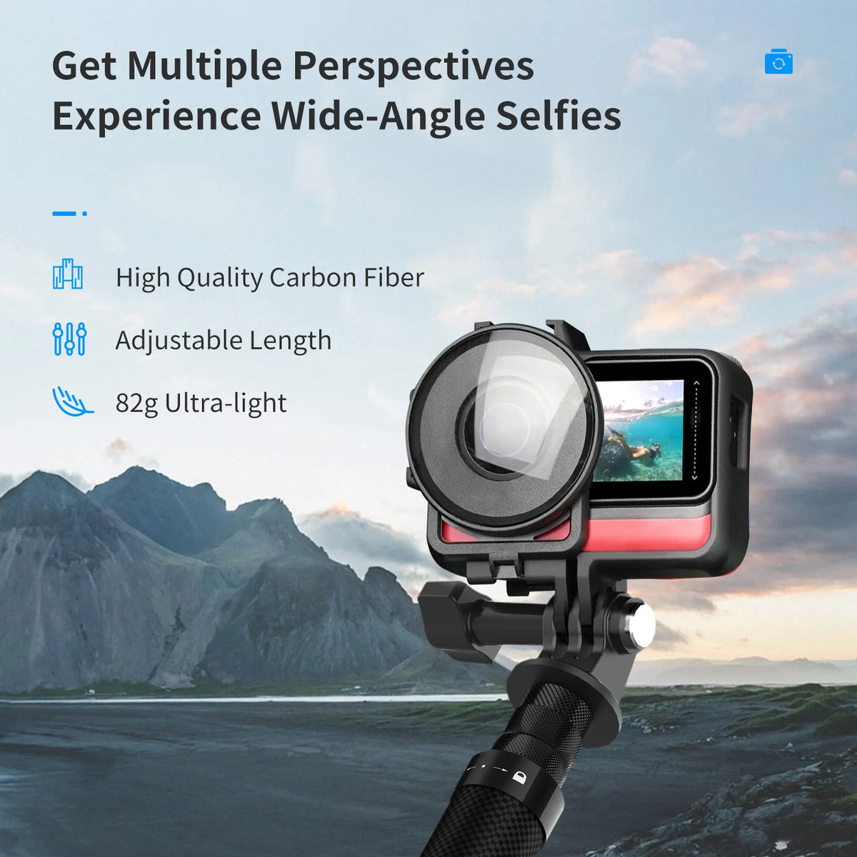 TELESIN 116cm Carbon Fiber Monopod Selfie Stick