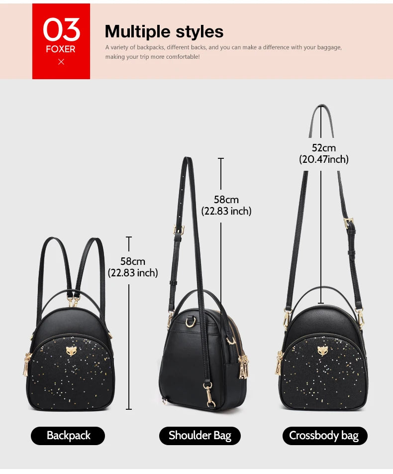 FOXER Glett Design Mini Female Backpack Split Leather Multilayer Space Women Shoulder Bag Fashion Handbag Best Festival Gift