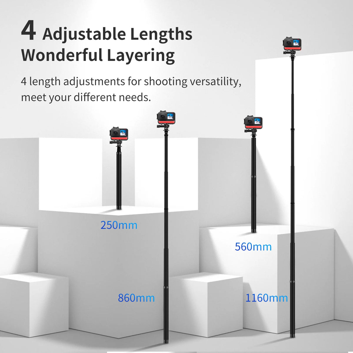 TELESIN 116cm Carbon Fiber Monopod Selfie Stick
