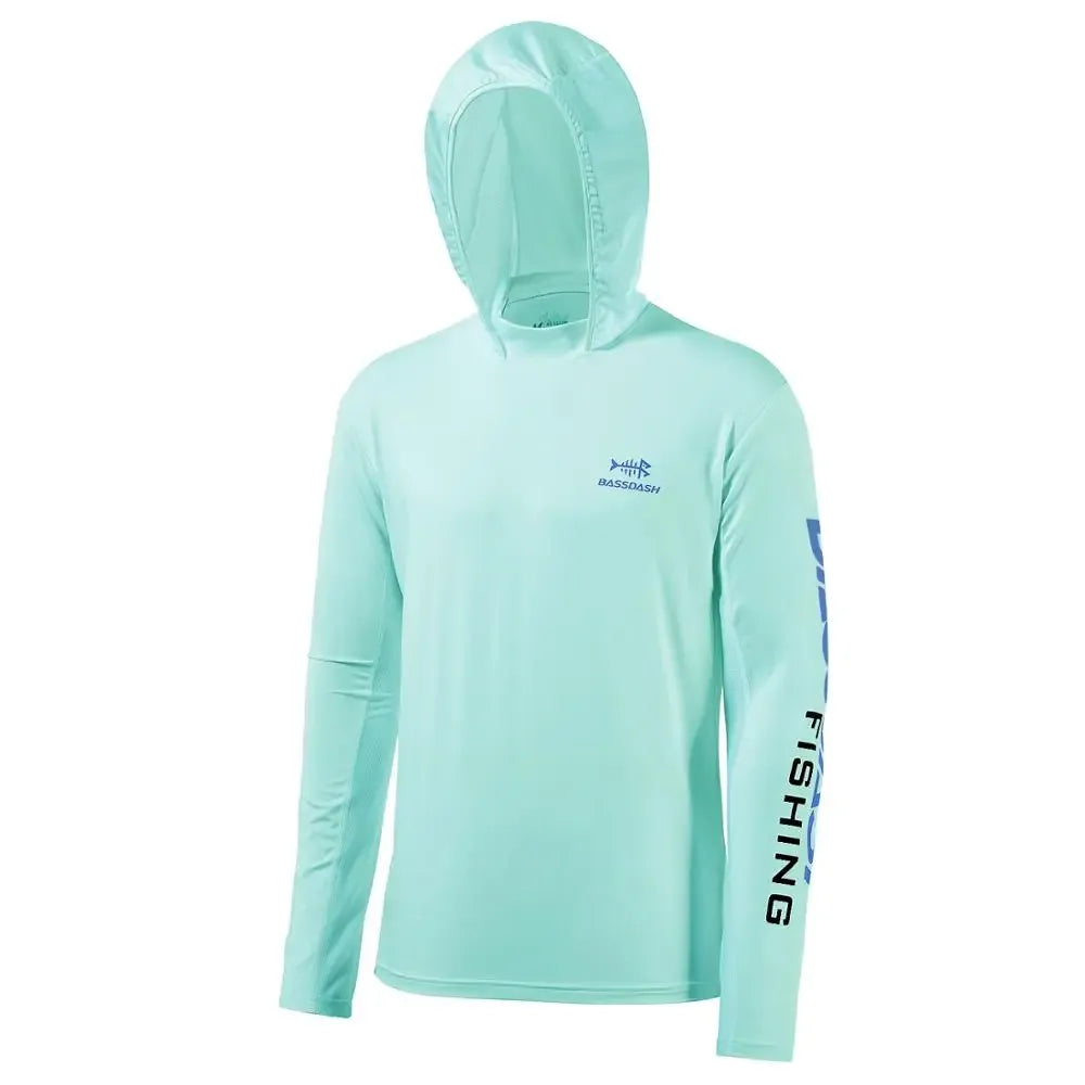 BASSDASH UPF 50+ Men’s UV Sun Protection Long Sleeve Hoodie Seafoam
