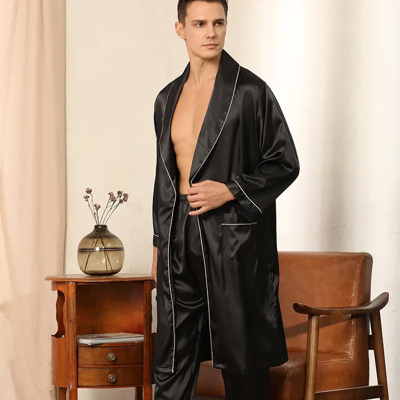 Men’s Satin Kimono Robe Gown With Pants Or Shorts - ShopHub