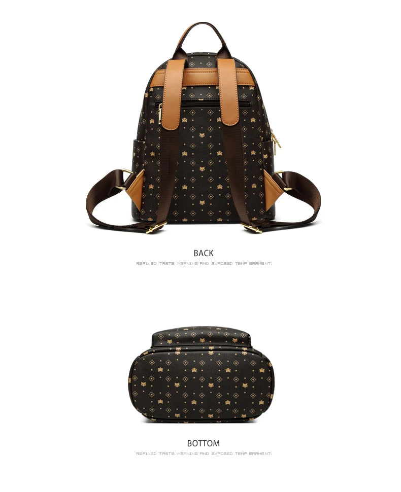 FOXER Women Backpack Signature PVC Printing Fashion Backpack Lady Travel Rucksack Female Retro Monogram Business Laptop Backpack
