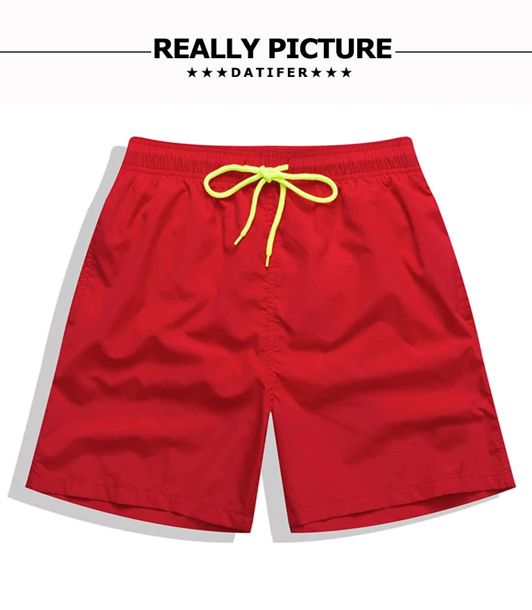 Datifer brand men's summer boardshorts with nylon mesh lining, drawstring waist, suitable for surfing and sports.